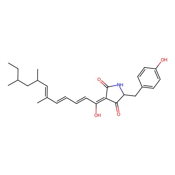 2D Structure of 5-[(4-Hydroxyphenyl)methyl]-3-(1-hydroxy-6,8,10-trimethyldodeca-2,4,6-trienylidene)pyrrolidine-2,4-dione