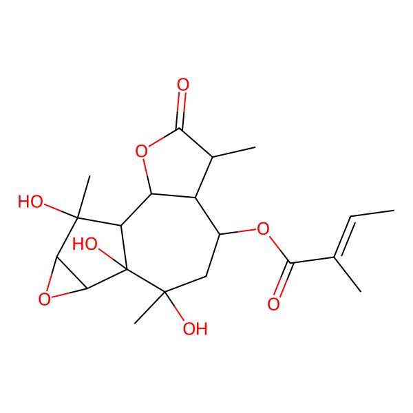 2D Structure of (9,10,14-Trihydroxy-5,9,14-trimethyl-4-oxo-3,12-dioxatetracyclo[8.4.0.02,6.011,13]tetradecan-7-yl) 2-methylbut-2-enoate