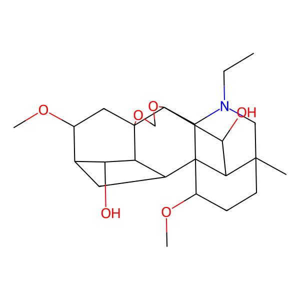2D Structure of (1R,2S,3S,4S,5R,6R,8S,12R,13R,16S,19R,20S,21S)-14-ethyl-6,19-dimethoxy-16-methyl-9,11-dioxa-14-azaheptacyclo[10.7.2.12,5.01,13.03,8.08,12.016,20]docosane-4,21-diol
