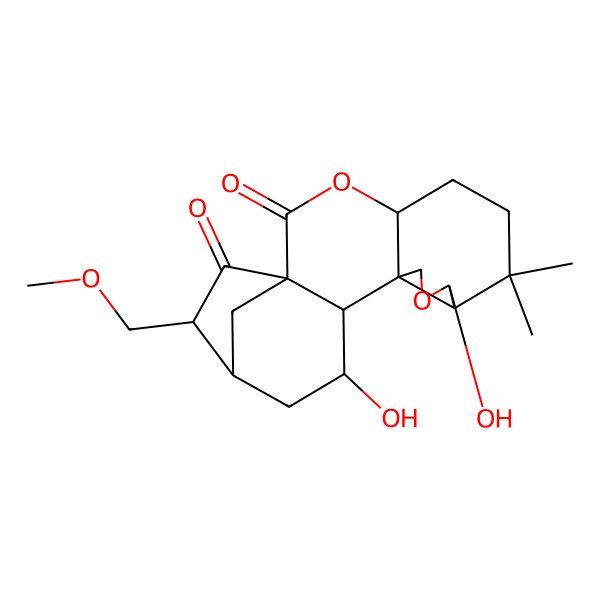 2D Structure of (1S,4S,8R,9R,12S,13S,14S,16S,17S)-9,14-dihydroxy-17-(methoxymethyl)-7,7-dimethyl-3,10-dioxapentacyclo[14.2.1.01,13.04,12.08,12]nonadecane-2,18-dione
