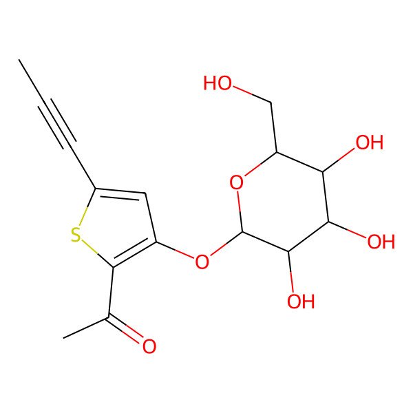 2D Structure of 1-[5-prop-1-ynyl-3-[(2S,3R,4S,5S,6R)-3,4,5-trihydroxy-6-(hydroxymethyl)oxan-2-yl]oxythiophen-2-yl]ethanone