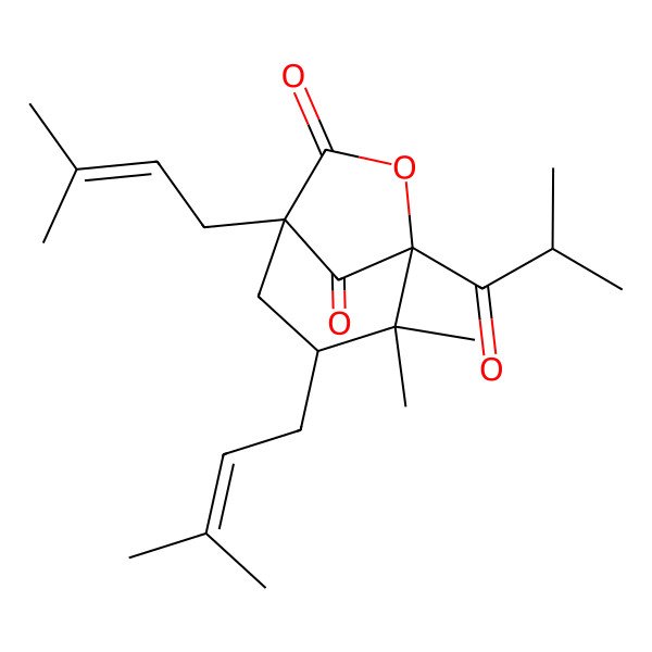 2D Structure of (1R,3R,5R)-4,4-dimethyl-1,3-bis(3-methylbut-2-enyl)-5-(2-methylpropanoyl)-6-oxabicyclo[3.2.1]octane-7,8-dione