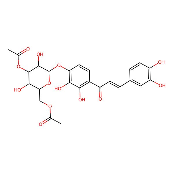2D Structure of [4-Acetyloxy-6-[4-[3-(3,4-dihydroxyphenyl)prop-2-enoyl]-2,3-dihydroxyphenoxy]-3,5-dihydroxyoxan-2-yl]methyl acetate