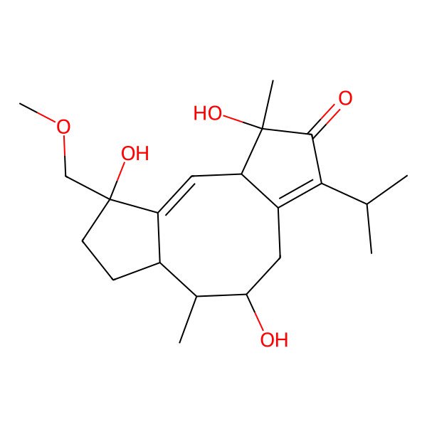 2D Structure of 4,9,14-Trihydroxy-14-(methoxymethyl)-4,10-dimethyl-6-propan-2-yltricyclo[9.3.0.03,7]tetradeca-1,6-dien-5-one