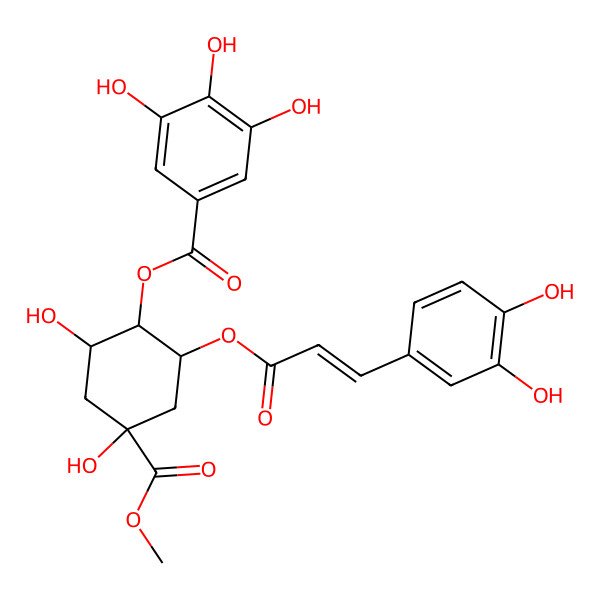 2D Structure of [2-[3-(3,4-Dihydroxyphenyl)prop-2-enoyloxy]-4,6-dihydroxy-4-methoxycarbonylcyclohexyl] 3,4,5-trihydroxybenzoate