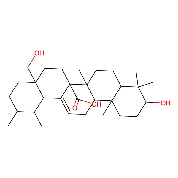 2D Structure of (1R,2S,4aS,6aR,6aR,6bR,8aR,10S,12aR,14bS)-10-hydroxy-4a-(hydroxymethyl)-1,2,6b,9,9,12a-hexamethyl-2,3,4,5,6,6a,7,8,8a,10,11,12,13,14b-tetradecahydro-1H-picene-6a-carboxylic acid