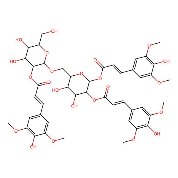 2D Structure of beta-D-Glucopyranose, 6-O-[2-O-[(2E)-3-(4-hydroxy-3,5-dimethoxyphenyl)-1-oxo-2-propen-1-yl]-beta-D-glucopyranosyl]-, 1,2-bis[(2E)-3-(4-hydroxy-3,5-dimethoxyphenyl)-2-propenoate]