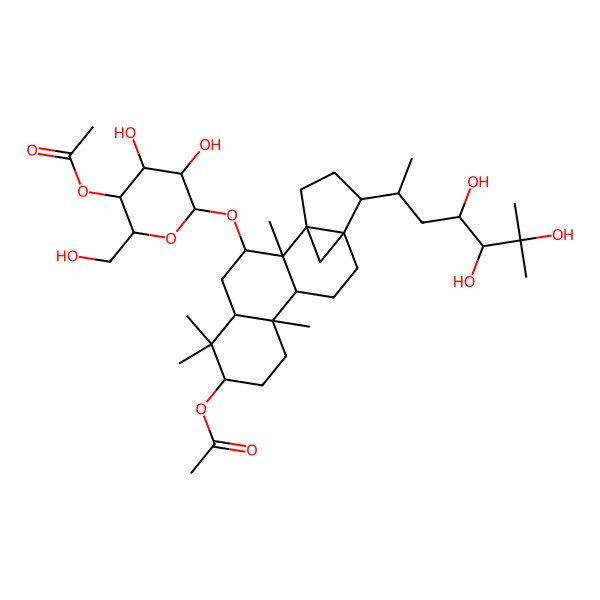 2D Structure of [3-[5-Acetyloxy-3,4-dihydroxy-6-(hydroxymethyl)oxan-2-yl]oxy-2,6,6,10-tetramethyl-15-(4,5,6-trihydroxy-6-methylheptan-2-yl)-7-pentacyclo[12.3.1.01,14.02,11.05,10]octadecanyl] acetate