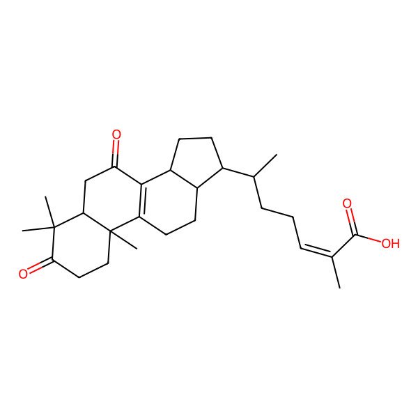 2D Structure of (6R)-2-methyl-6-[(5R,10S,13R,14R,17R)-4,4,10-trimethyl-3,7-dioxo-2,5,6,11,12,13,14,15,16,17-decahydro-1H-cyclopenta[a]phenanthren-17-yl]hept-2-enoic acid