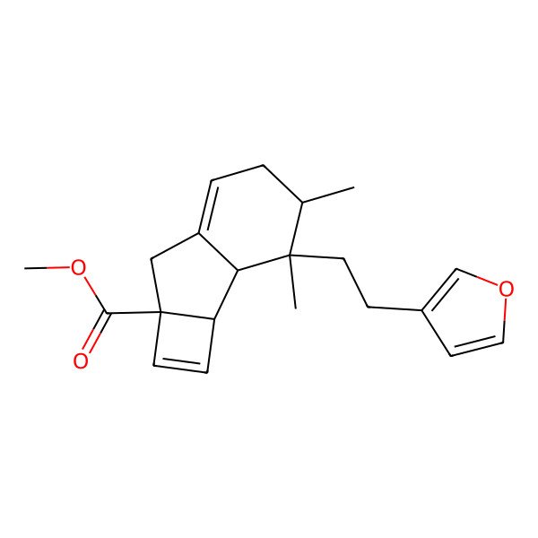 2D Structure of methyl (2aS,2bS,3S,4R,7aR)-3-[2-(furan-3-yl)ethyl]-3,4-dimethyl-2b,4,5,7-tetrahydro-2aH-cyclobuta[a]indene-7a-carboxylate