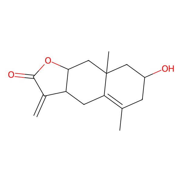 2D Structure of (3aR,7S,8aR,9aR)-7-hydroxy-5,8a-dimethyl-3-methylidene-4,6,7,8,9,9a-hexahydro-3aH-benzo[f][1]benzofuran-2-one