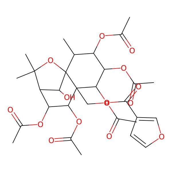 2D Structure of [3,4,7,8-Tetraacetyloxy-6-(acetyloxymethyl)-12-hydroxy-2,10,10-trimethyl-11-oxatricyclo[7.2.1.01,6]dodecan-5-yl] furan-3-carboxylate