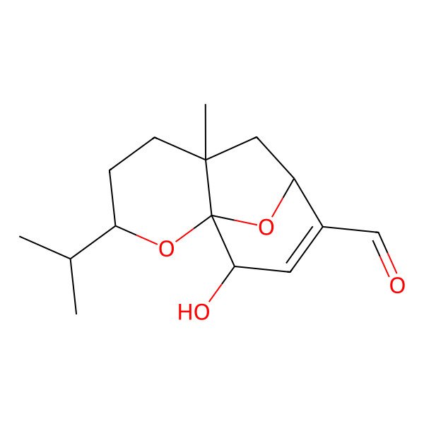 2D Structure of (1R,3S,6R,8S,11S)-11-hydroxy-6-methyl-3-propan-2-yl-2,12-dioxatricyclo[6.3.1.01,6]dodec-9-ene-9-carbaldehyde