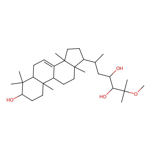 2D Structure of 6-(3-hydroxy-4,4,10,13,14-pentamethyl-2,3,5,6,9,11,12,15,16,17-decahydro-1H-cyclopenta[a]phenanthren-17-yl)-2-methoxy-2-methylheptane-3,4-diol