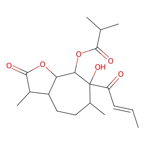 2D Structure of [(3R,3aS,6S,7S,8S,8aR)-7-[(E)-but-2-enoyl]-7-hydroxy-3,6-dimethyl-2-oxo-3a,4,5,6,8,8a-hexahydro-3H-cyclohepta[b]furan-8-yl] 2-methylpropanoate