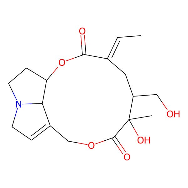 2D Structure of 4-Ethylidene-7-hydroxy-6-(hydroxymethyl)-7-methyl-2,9-dioxa-14-azatricyclo[9.5.1.014,17]heptadec-11-ene-3,8-dione