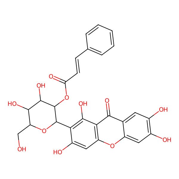2D Structure of [4,5-Dihydroxy-6-(hydroxymethyl)-2-(1,3,6,7-tetrahydroxy-9-oxoxanthen-2-yl)oxan-3-yl] 3-phenylprop-2-enoate