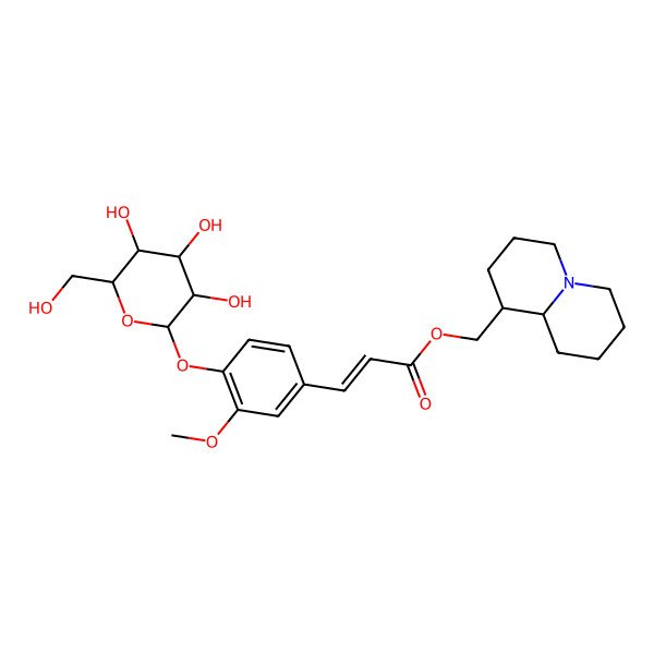 2D Structure of 2,3,4,6,7,8,9,9a-octahydro-1H-quinolizin-1-ylmethyl 3-[3-methoxy-4-[3,4,5-trihydroxy-6-(hydroxymethyl)oxan-2-yl]oxyphenyl]prop-2-enoate