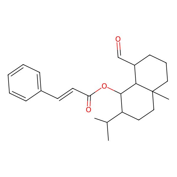 2D Structure of (8-formyl-4a-methyl-2-propan-2-yl-2,3,4,5,6,7,8,8a-octahydro-1H-naphthalen-1-yl) 3-phenylprop-2-enoate 2D Structure of (8-formyl-4a-methyl-2-propan-2-yl-2,3,4,5,6,7,8,8a-octahydro-1H-naphthalen-1-yl) 3-phenylprop-2-enoate