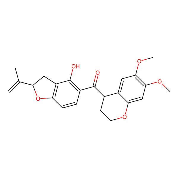 2D Structure of [(4S)-6,7-dimethoxy-3,4-dihydro-2H-chromen-4-yl]-[(2R)-4-hydroxy-2-prop-1-en-2-yl-2,3-dihydro-1-benzofuran-5-yl]methanone