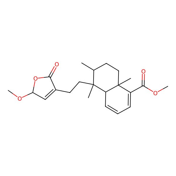 2D Structure of methyl (4aS,5R,6R,8aS)-5-[2-[(2S)-2-methoxy-5-oxo-2H-furan-4-yl]ethyl]-5,6,8a-trimethyl-4a,6,7,8-tetrahydronaphthalene-1-carboxylate