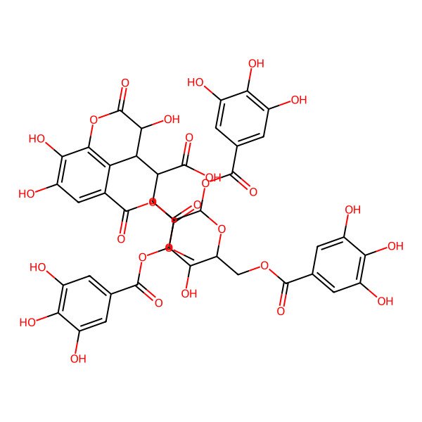 2D Structure of 4-Methoxy-4-oxo-2-[3,7,8-trihydroxy-5-[5-hydroxy-2,4-bis[(3,4,5-trihydroxybenzoyl)oxy]-6-[(3,4,5-trihydroxybenzoyl)oxymethyl]oxan-3-yl]oxycarbonyl-2-oxo-3,4-dihydrochromen-4-yl]butanoic acid