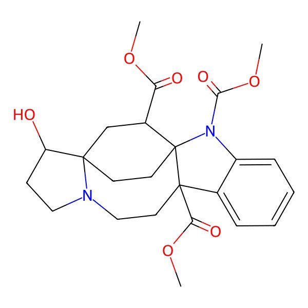 2D Structure of trimethyl (1R,9S,15S,16R,18R)-15-hydroxy-2,12-diazapentacyclo[14.2.2.01,9.03,8.012,16]icosa-3,5,7-triene-2,9,18-tricarboxylate
