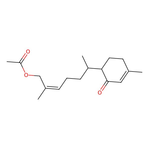 2D Structure of [(E,6R)-2-methyl-6-[(1S)-4-methyl-2-oxocyclohex-3-en-1-yl]hept-2-enyl] acetate