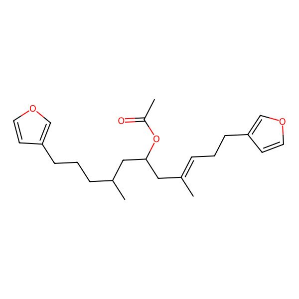 2D Structure of [(E,6R,8S)-1,11-bis(furan-3-yl)-4,8-dimethylundec-3-en-6-yl] acetate