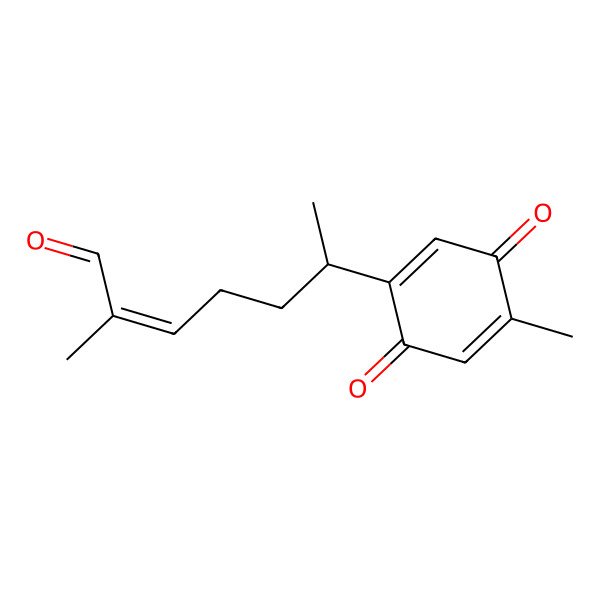 2D Structure of (E,6S)-2-methyl-6-(4-methyl-3,6-dioxocyclohexa-1,4-dien-1-yl)hept-2-enal