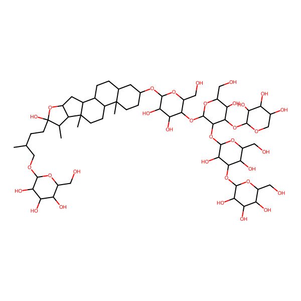 2D Structure of (2R,3R,4S,5S,6R)-2-[(2R)-4-[(1R,2S,4S,6S,7S,8R,9S,12S,13S,16S,18S)-16-[(2R,3R,4R,5R,6R)-5-[(2S,3R,4S,5R,6R)-3-[(2S,3R,4S,5R,6R)-3,5-dihydroxy-6-(hydroxymethyl)-4-[(2S,3R,4S,5S,6R)-3,4,5-trihydroxy-6-(hydroxymethyl)oxan-2-yl]oxyoxan-2-yl]oxy-5-hydroxy-6-(hydroxymethyl)-4-[(2S,3R,4S,5R)-3,4,5-trihydroxyoxan-2-yl]oxyoxan-2-yl]oxy-3,4-dihydroxy-6-(hydroxymethyl)oxan-2-yl]oxy-6-hydroxy-7,9,13-trimethyl-5-oxapentacyclo[10.8.0.02,9.04,8.013,18]icosan-6-yl]-2-methylbutoxy]-6-(hydroxymethyl)oxane-3,4,5-triol