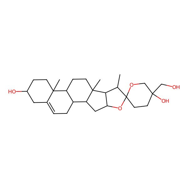 2D Structure of (1S,2S,4S,6R,7S,8R,9S,12S,13R,16S)-3'-(hydroxymethyl)-7,9,13-trimethylspiro[5-oxapentacyclo[10.8.0.02,9.04,8.013,18]icos-18-ene-6,6'-oxane]-3',16-diol