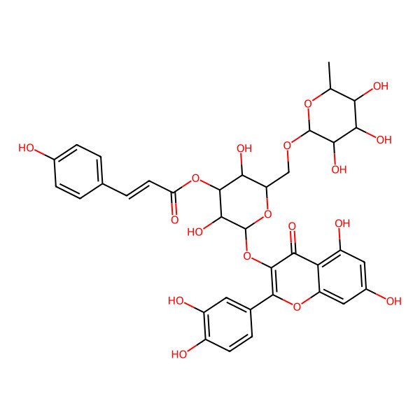 2D Structure of [(2S,3R,4S,5S,6R)-2-[2-(3,4-dihydroxyphenyl)-5,7-dihydroxy-4-oxochromen-3-yl]oxy-3,5-dihydroxy-6-[[(2R,3R,4R,5R,6S)-3,4,5-trihydroxy-6-methyloxan-2-yl]oxymethyl]oxan-4-yl] (E)-3-(4-hydroxyphenyl)prop-2-enoate