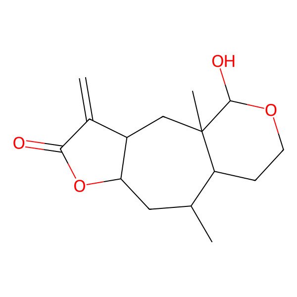 2D Structure of (1S,3R,7S,9R,10S,14R)-14-hydroxy-1,9-dimethyl-4-methylidene-6,13-dioxatricyclo[8.4.0.03,7]tetradecan-5-one