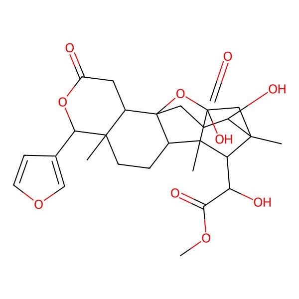 2D Structure of methyl (2R)-2-[(1S,2R,6R,7R,10R,11S,12S,14R,15S,19S)-6-(furan-3-yl)-12,15-dihydroxy-7,11,14-trimethyl-4,16-dioxo-5,18-dioxapentacyclo[10.5.1.111,14.01,10.02,7]nonadecan-19-yl]-2-hydroxyacetate