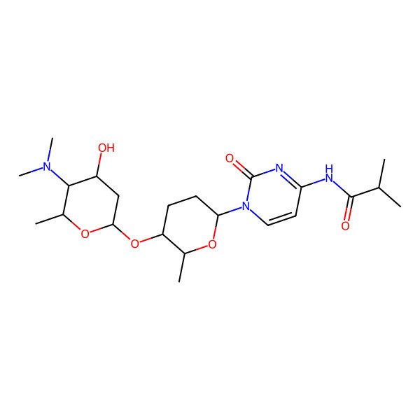 2D Structure of N-[1-[(2R,5S,6R)-5-[(4S,5S,6R)-5-(dimethylamino)-4-hydroxy-6-methyloxan-2-yl]oxy-6-methyloxan-2-yl]-2-oxopyrimidin-4-yl]-2-methylpropanamide