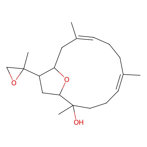 2D Structure of (1R,2S,5E,9E,12S,13S)-2,6,10-trimethyl-13-[(2R)-2-methyloxiran-2-yl]-15-oxabicyclo[10.2.1]pentadeca-5,9-dien-2-ol