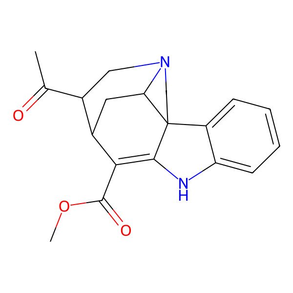 2D Structure of methyl (1S,11R,12S,17R)-12-acetyl-8,14-diazapentacyclo[9.5.2.01,9.02,7.014,17]octadeca-2,4,6,9-tetraene-10-carboxylate