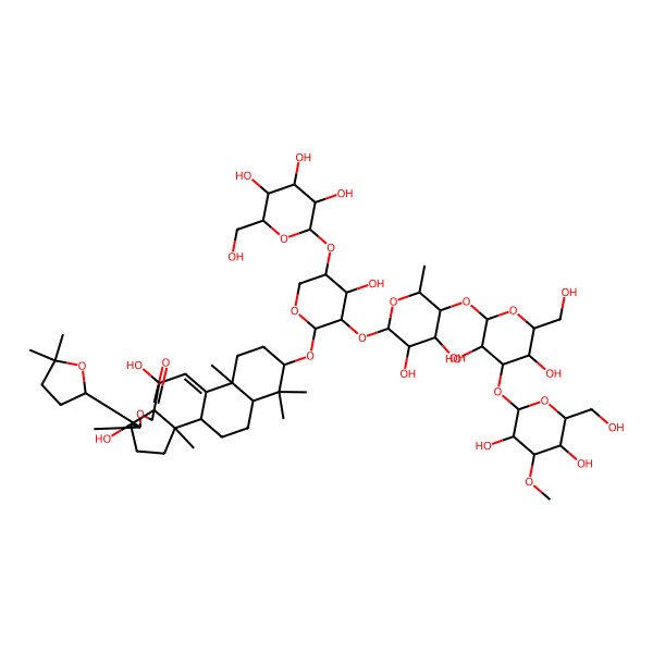 2D Structure of (1R,2S,5R,6S,9S,10S,13S,16S,18R)-16-[(2S,3R,4S,5R)-3-[(2S,3R,4R,5S,6R)-5-[(2S,3R,4S,5R,6R)-4-[(2S,3R,4S,5R,6R)-3,5-dihydroxy-6-(hydroxymethyl)-4-methoxyoxan-2-yl]oxy-3,5-dihydroxy-6-(hydroxymethyl)oxan-2-yl]oxy-3,4-dihydroxy-6-methyloxan-2-yl]oxy-4-hydroxy-5-[(2S,3R,4S,5S,6R)-3,4,5-trihydroxy-6-(hydroxymethyl)oxan-2-yl]oxyoxan-2-yl]oxy-6-[(2R)-5,5-dimethyloxolan-2-yl]-5,10-dihydroxy-2,6,13,17,17-pentamethyl-7-oxapentacyclo[10.8.0.02,9.05,9.013,18]icos-11-en-8-one