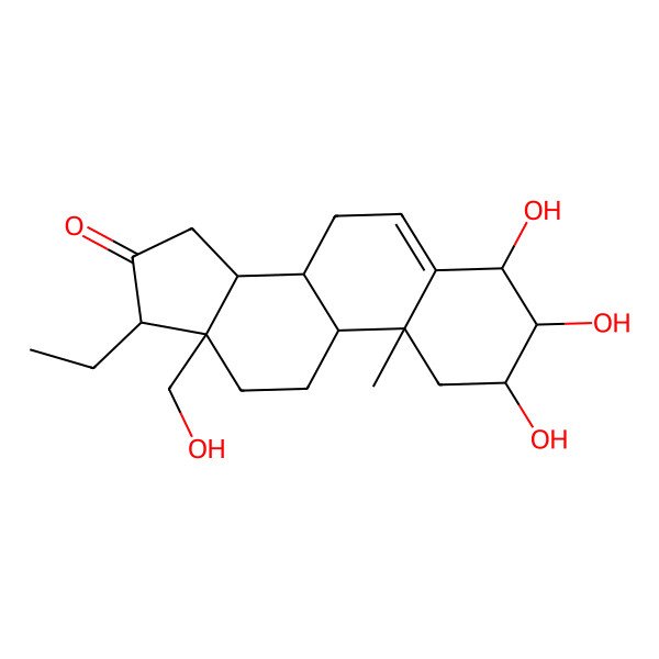 2D Structure of (2R,3S,4R,8R,9S,10R,13R,14S,17R)-17-ethyl-2,3,4-trihydroxy-13-(hydroxymethyl)-10-methyl-1,2,3,4,7,8,9,11,12,14,15,17-dodecahydrocyclopenta[a]phenanthren-16-one