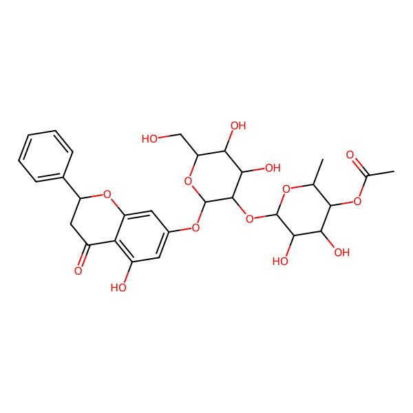 2D Structure of [(2S,3R,4S,5R,6S)-6-[(2S,3R,4S,5S,6R)-4,5-dihydroxy-6-(hydroxymethyl)-2-[[(2S)-5-hydroxy-4-oxo-2-phenyl-2,3-dihydrochromen-7-yl]oxy]oxan-3-yl]oxy-4,5-dihydroxy-2-methyloxan-3-yl] acetate