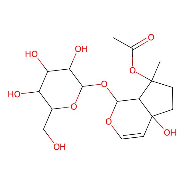 2D Structure of [(1S,4aS,7S,7aS)-4a-hydroxy-7-methyl-1-[(2R,3R,4S,5S,6R)-3,4,5-trihydroxy-6-(hydroxymethyl)oxan-2-yl]oxy-1,5,6,7a-tetrahydrocyclopenta[c]pyran-7-yl] acetate