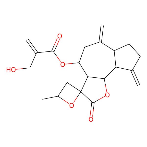 2D Structure of (4'-Methyl-6,9-dimethylidene-2-oxospiro[3a,4,5,6a,7,8,9a,9b-octahydroazuleno[4,5-b]furan-3,2'-oxetane]-4-yl) 2-(hydroxymethyl)prop-2-enoate