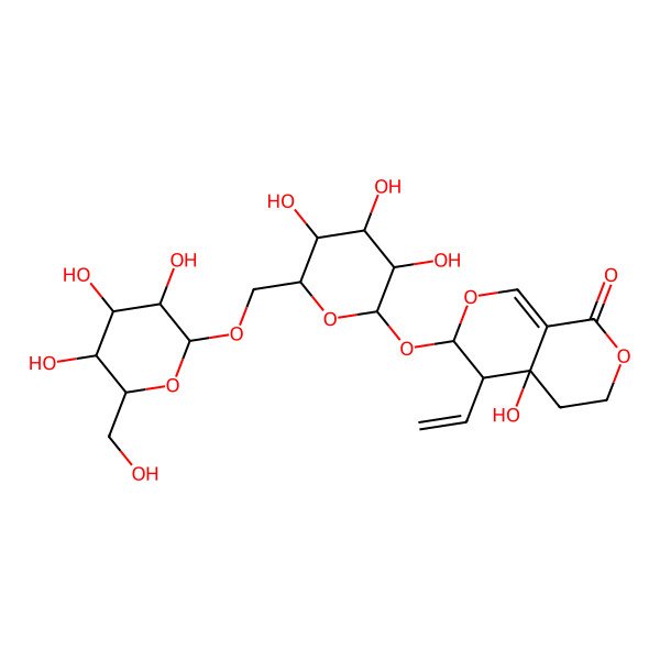 2D Structure of (3S,4R,4aR)-4-ethenyl-4a-hydroxy-3-[(2S,3R,4S,5S,6R)-3,4,5-trihydroxy-6-[[(2S,3S,4S,5S,6R)-3,4,5-trihydroxy-6-(hydroxymethyl)oxan-2-yl]oxymethyl]oxan-2-yl]oxy-3,4,5,6-tetrahydropyrano[3,4-c]pyran-8-one