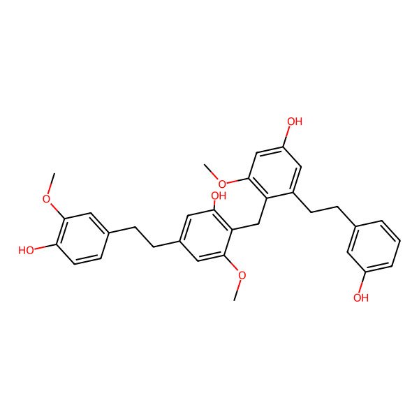 2D Structure of 2-[[4-Hydroxy-2-[2-(3-hydroxyphenyl)ethyl]-6-methoxyphenyl]methyl]-5-[2-(4-hydroxy-3-methoxyphenyl)ethyl]-3-methoxyphenol