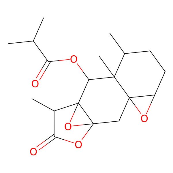 2D Structure of [(1S,3S,5R,8S,9S,10S,11S,12S)-8,9,12-trimethyl-13-oxo-4,14,15-trioxapentacyclo[9.3.1.01,11.03,5.03,9]pentadecan-10-yl] 2-methylpropanoate