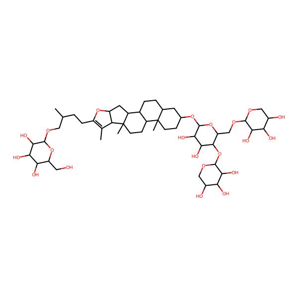 2D Structure of (2R,3R,4S,5S,6R)-2-[(2S)-4-[(1R,2S,4S,8S,9S,12S,13S,16S,18R)-16-[(2R,3R,4R,5S,6R)-3,4-dihydroxy-5-[(2S,3R,4S,5R)-3,4,5-trihydroxyoxan-2-yl]oxy-6-[[(2S,3R,4S,5S)-3,4,5-trihydroxyoxan-2-yl]oxymethyl]oxan-2-yl]oxy-7,9,13-trimethyl-5-oxapentacyclo[10.8.0.02,9.04,8.013,18]icos-6-en-6-yl]-2-methylbutoxy]-6-(hydroxymethyl)oxane-3,4,5-triol
