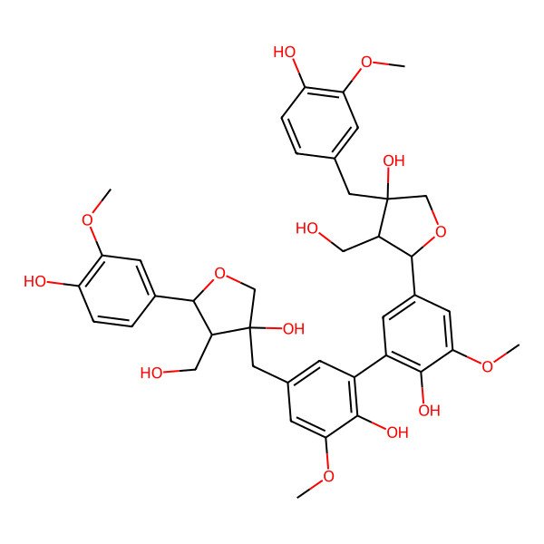 2D Structure of 5-[4-Hydroxy-3-[2-hydroxy-5-[[3-hydroxy-5-(4-hydroxy-3-methoxyphenyl)-4-(hydroxymethyl)oxolan-3-yl]methyl]-3-methoxyphenyl]-5-methoxyphenyl]-3-[(4-hydroxy-3-methoxyphenyl)methyl]-4-(hydroxymethyl)oxolan-3-ol
