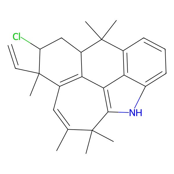 2D Structure of (12R,13R,15R)-13-chloro-12-ethenyl-8,8,9,12,19,19-hexamethyl-6-azapentacyclo[13.3.1.05,18.07,17.011,16]nonadeca-1(18),2,4,7(17),9,11(16)-hexaene