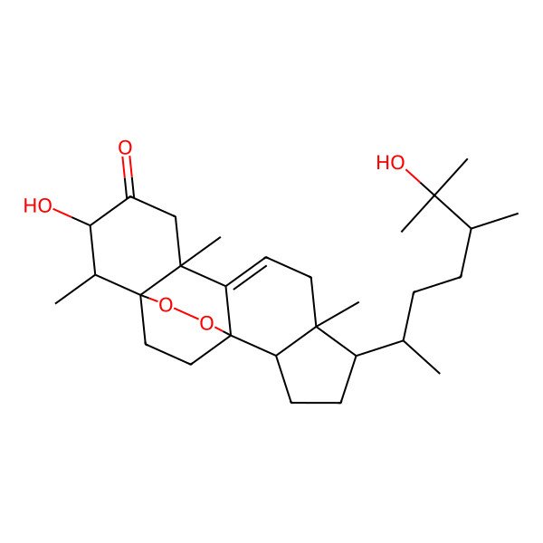 2D Structure of (1S,5R,6R,10R,13R,14R,15R)-13-hydroxy-5-[(2R,5S)-6-hydroxy-5,6-dimethylheptan-2-yl]-6,10,14-trimethyl-16,17-dioxapentacyclo[13.2.2.01,9.02,6.010,15]nonadec-8-en-12-one
